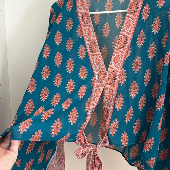 Rose + Olive teal & orange flowy shawl - Picture 6 of 9